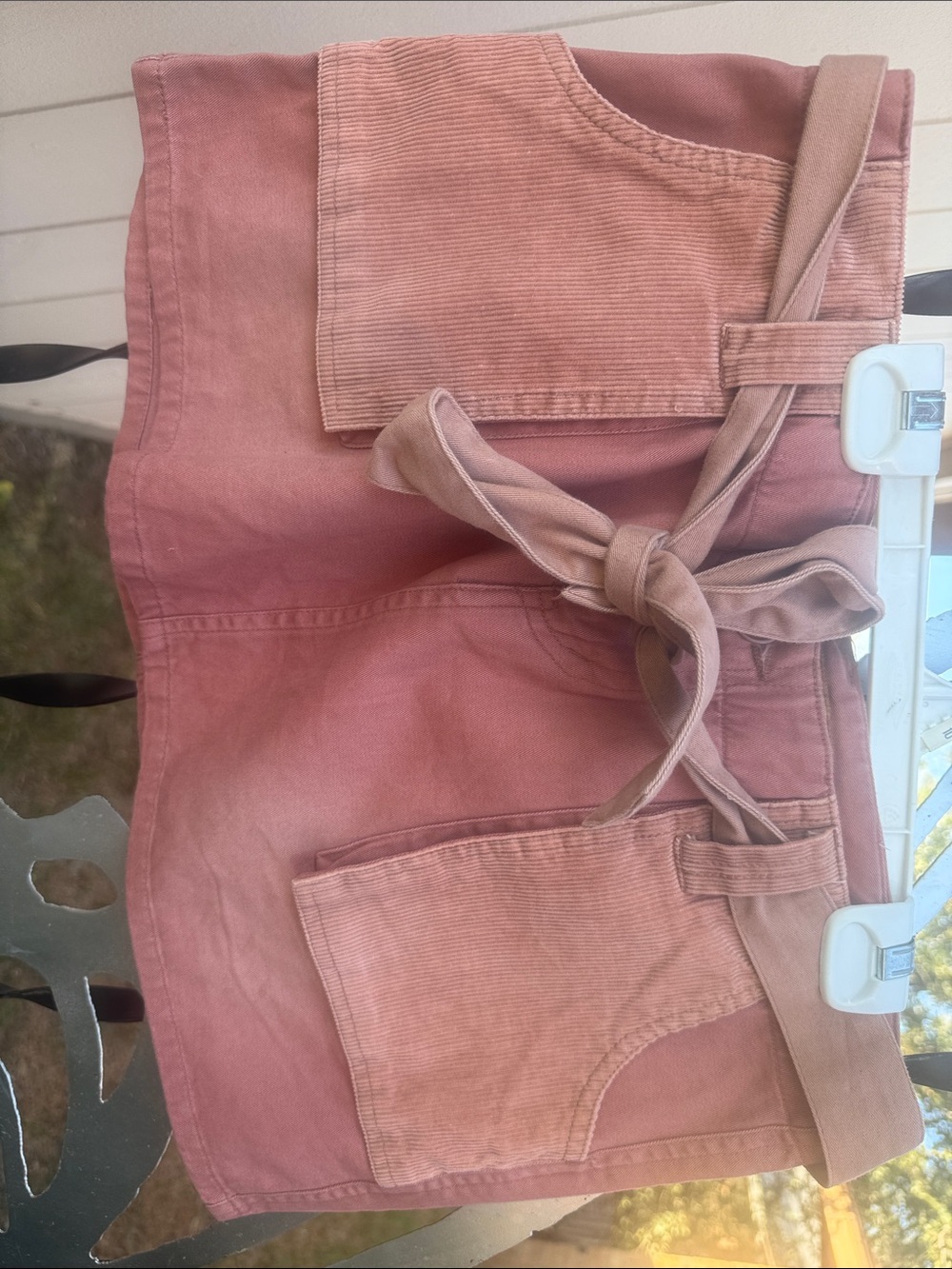 refuge Dusty Rose High-Waist Paperbag Tie Shorts